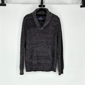 Men's Gray and Black Marled Cotton Shawl Collar Kangaroo Pocket Sweater - XL